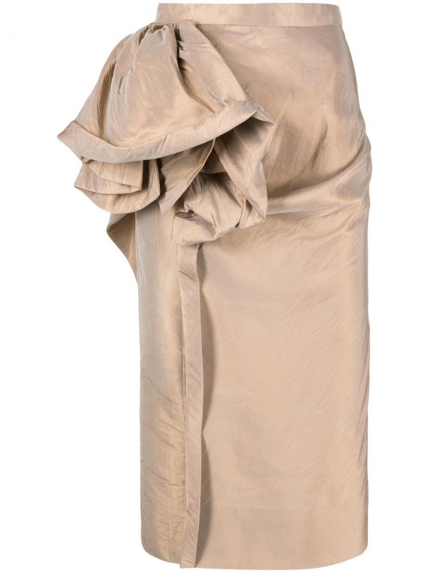 Beige Floral-detail midi skirt 1
