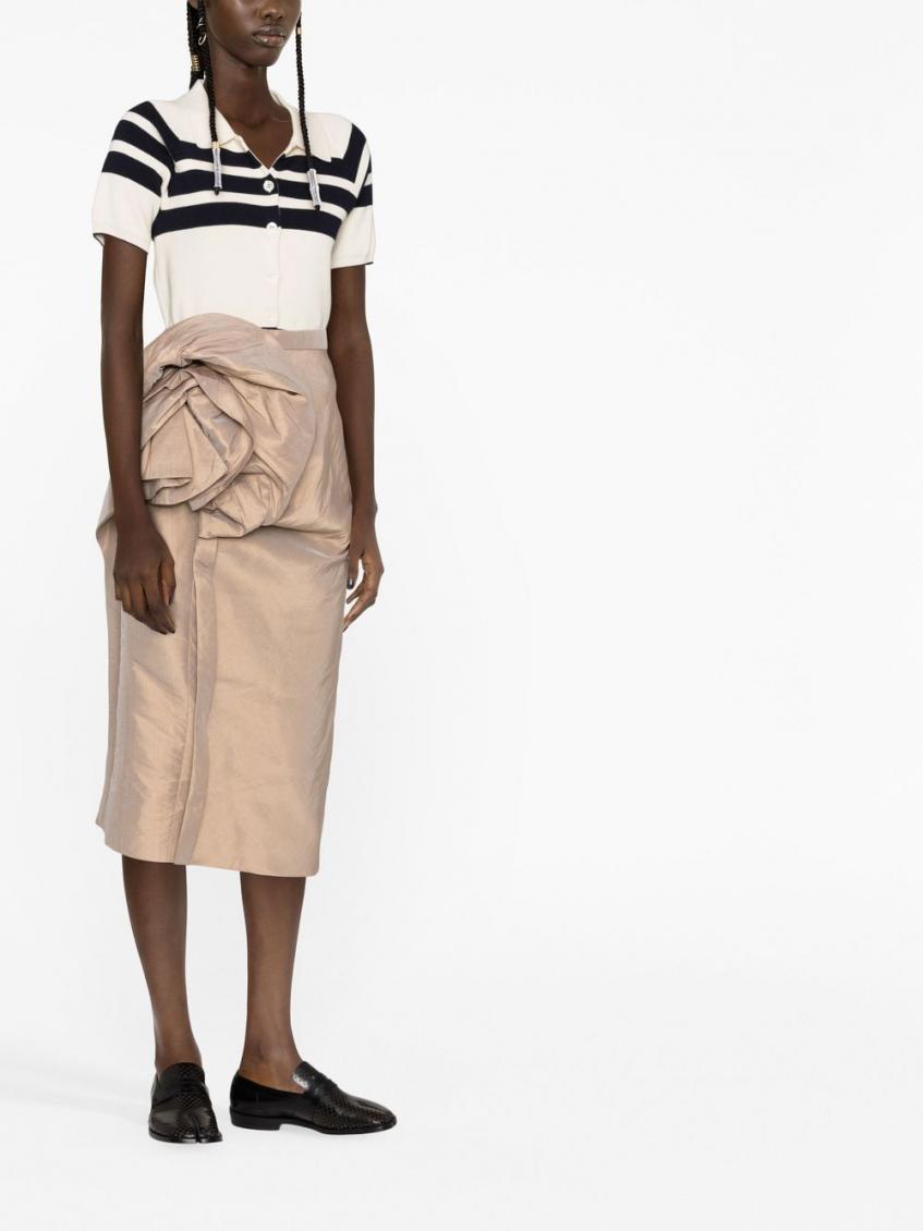 Beige Floral-detail midi skirt 3