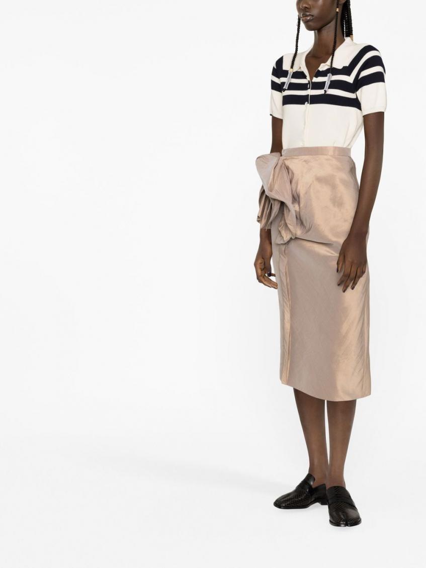 Beige Floral-detail midi skirt 4