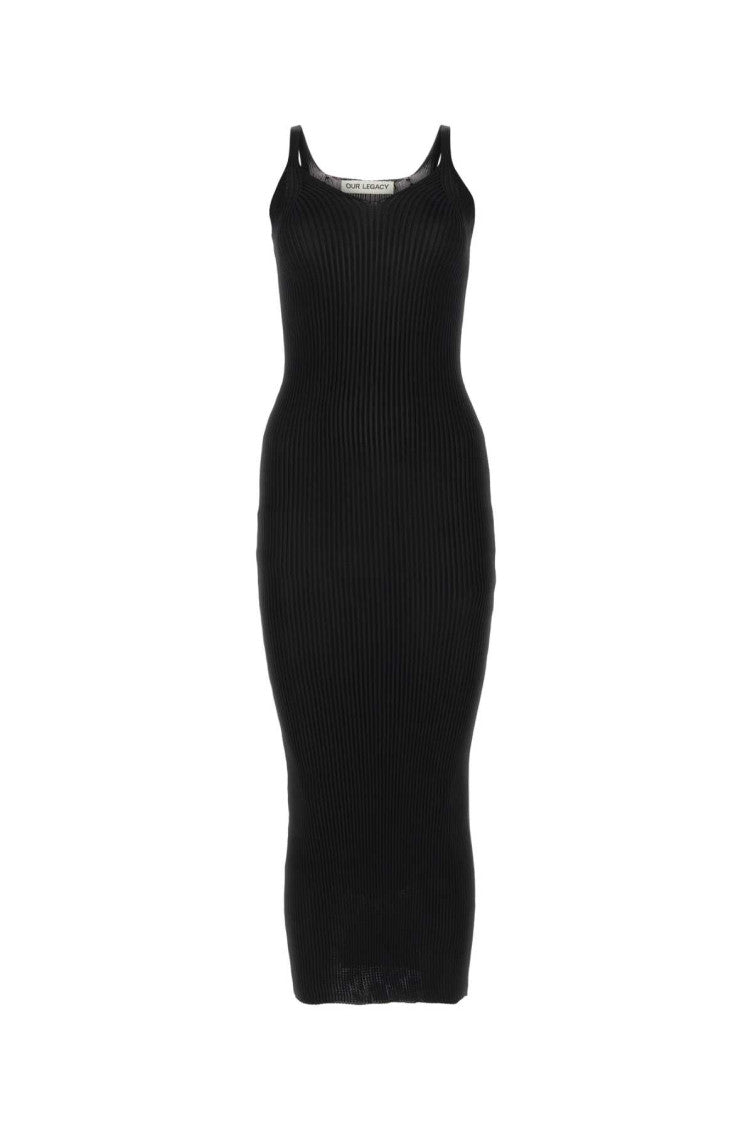 Black V-neck Ribbed-knit Dress 1