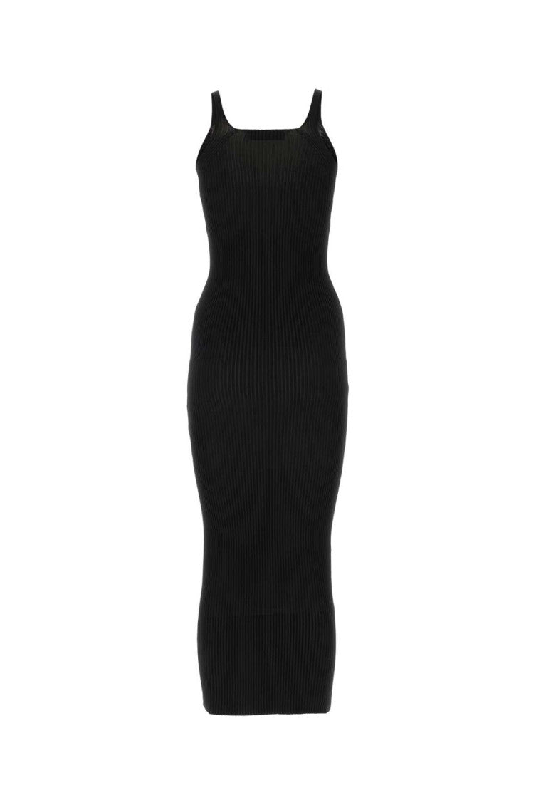 Black V-neck Ribbed-knit Dress 2