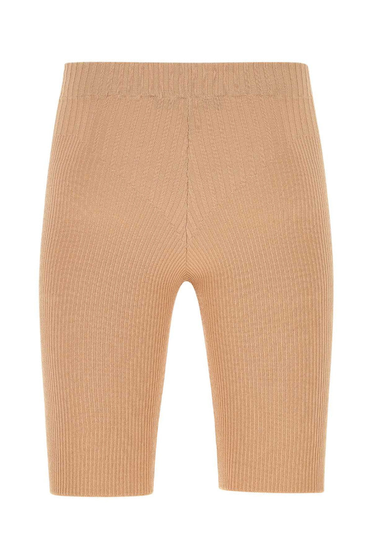 Beige Ribbed-knit Cycling Shorts 2