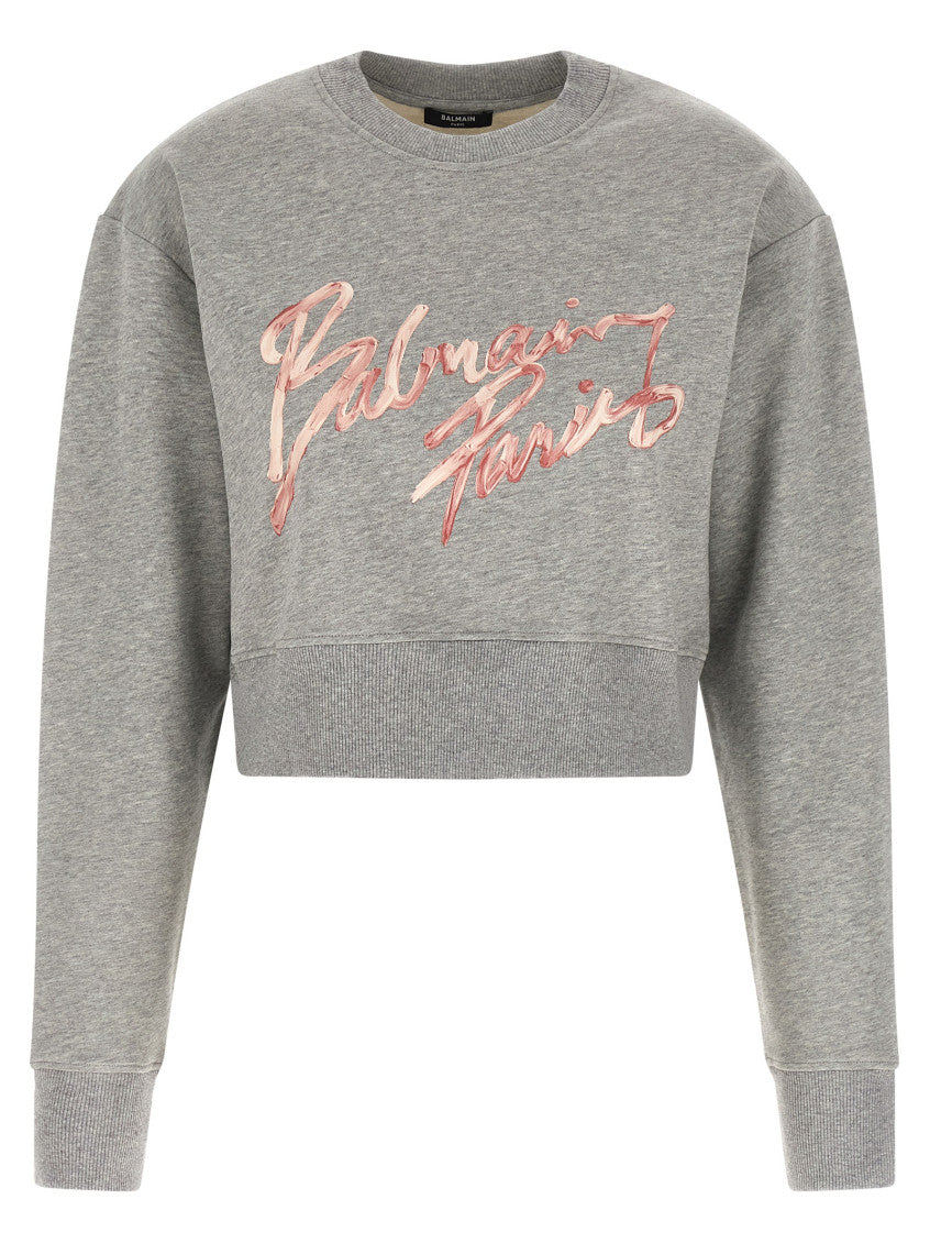 Grey Round Neck Logo Sweatshirt 1