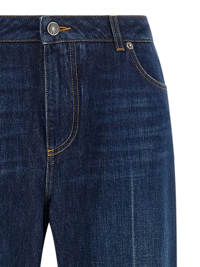 Blue Stretched pleated trompe l'oeil jeans 3