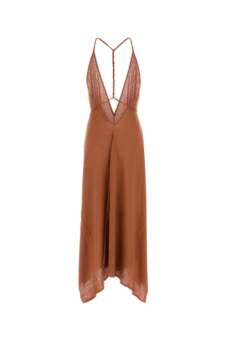 Brown Deep V-Neck Dress 2