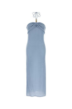 Light Blue Halter Neck Draped Maxi dress 1