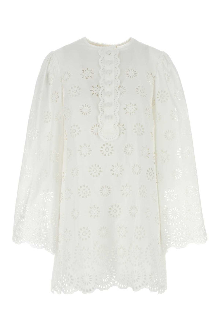 White Round Neck Mini Dress 1