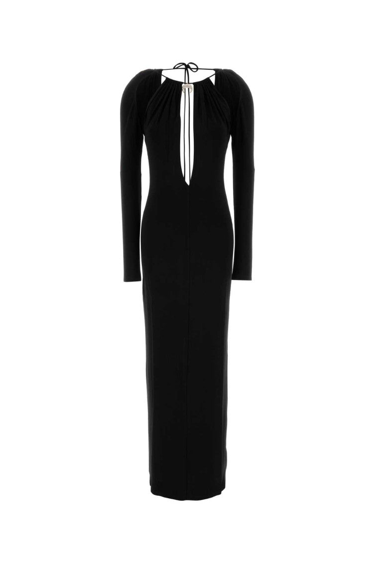 Black Round Neck Viscose Maxi Dress 1