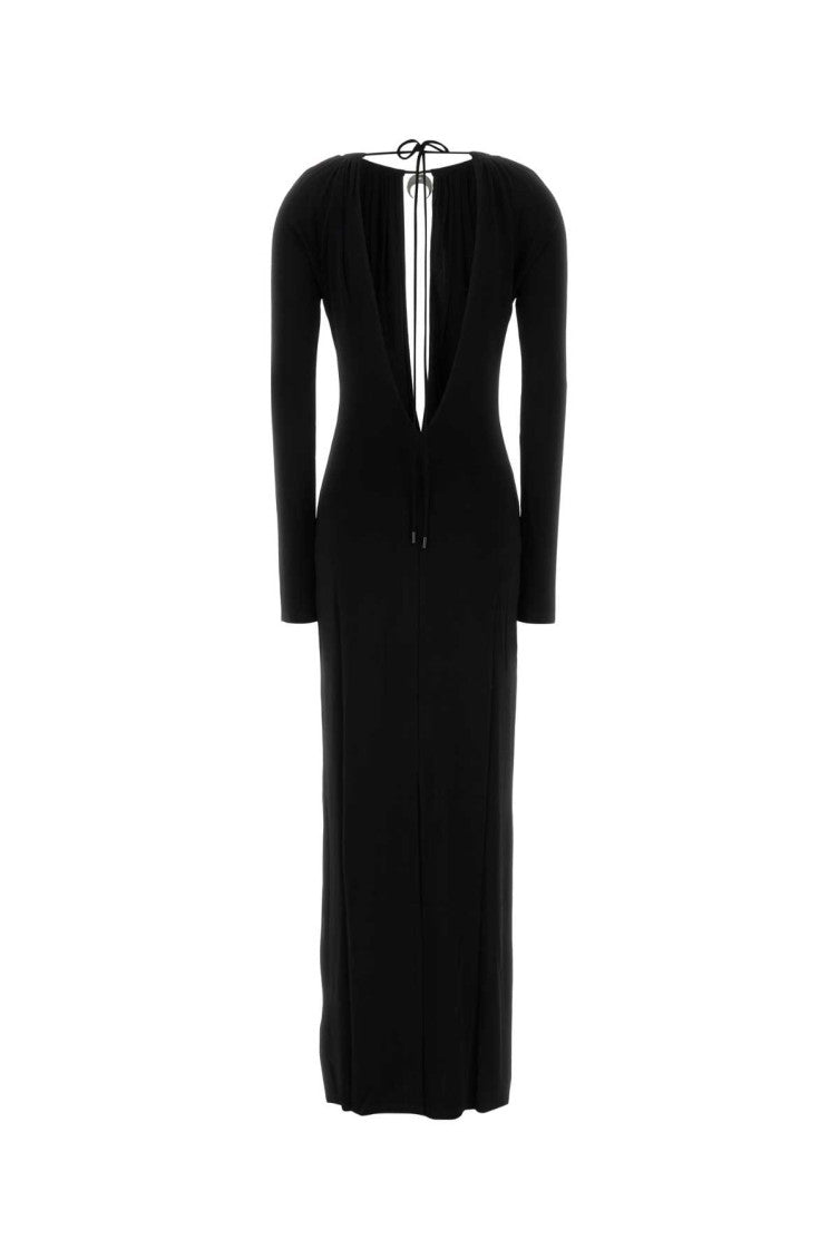 Black Round Neck Viscose Maxi Dress 2