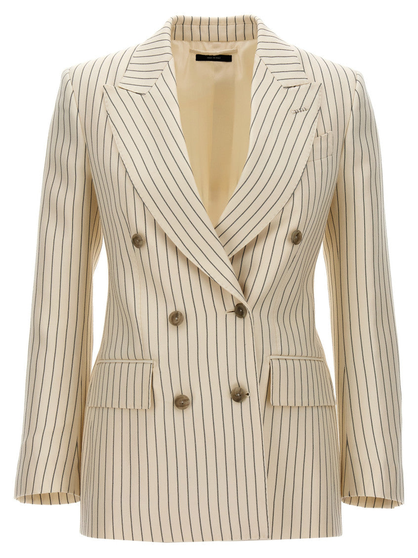 White Striped Double-breasted Blazer 1