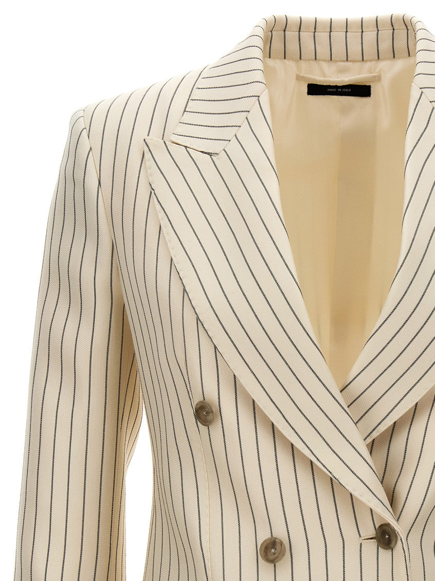 White Striped Double-breasted Blazer 3