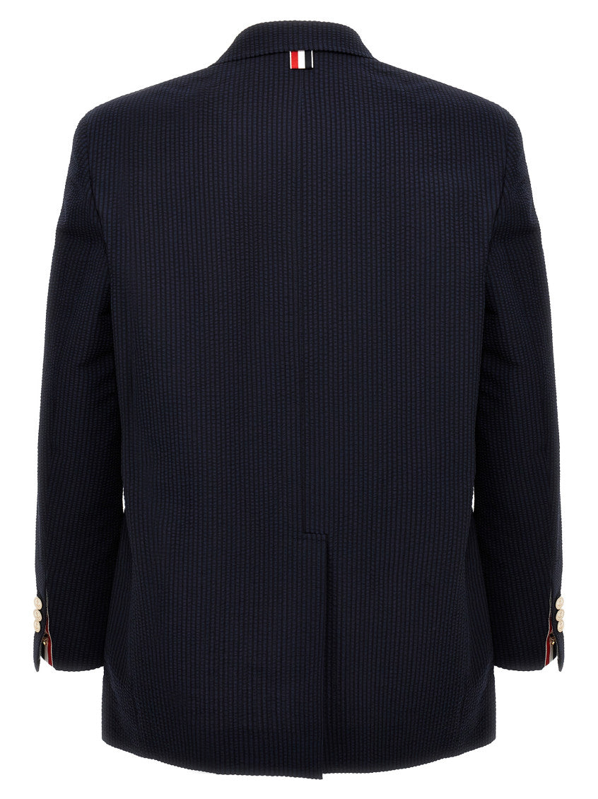 Blue Single-breasted seersucker blazer 2