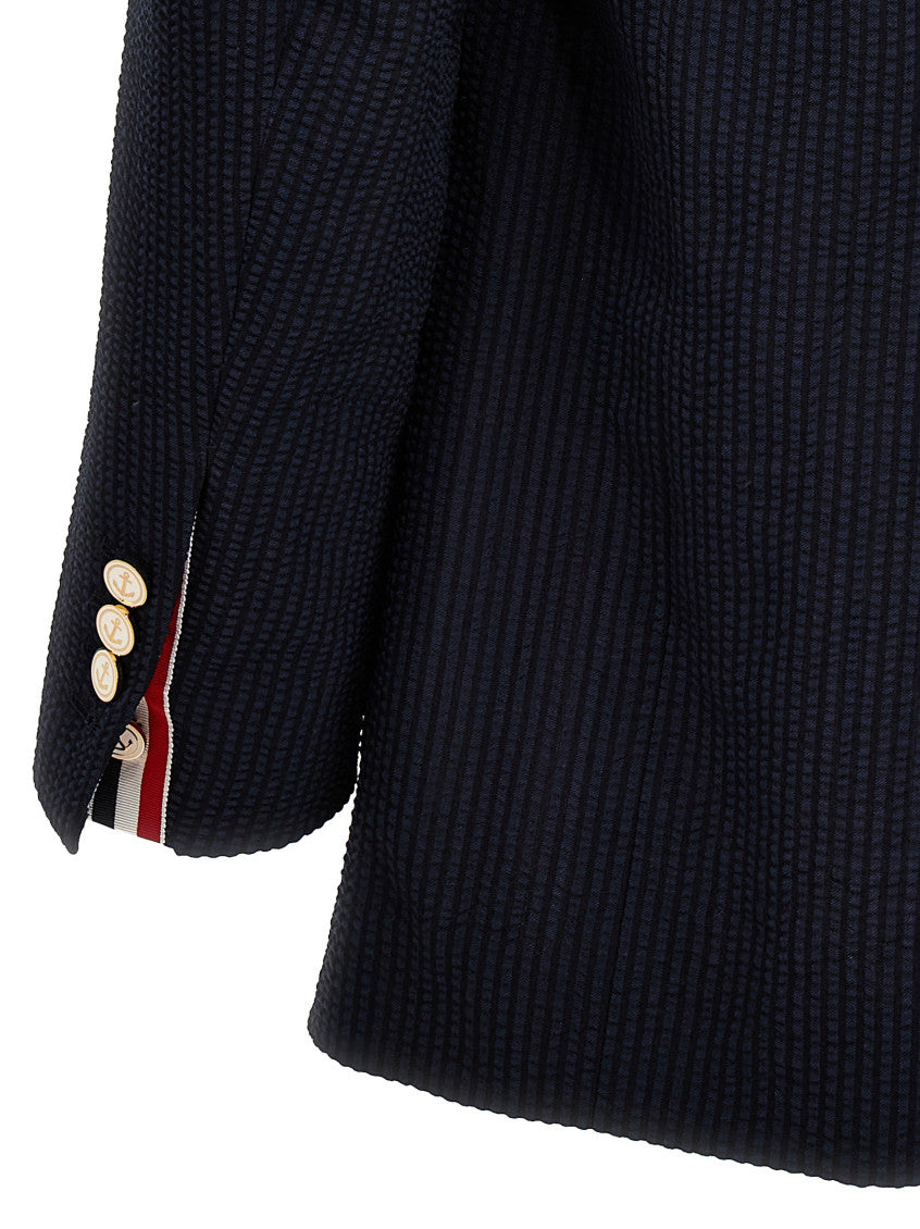 Blue Single-breasted seersucker blazer 4