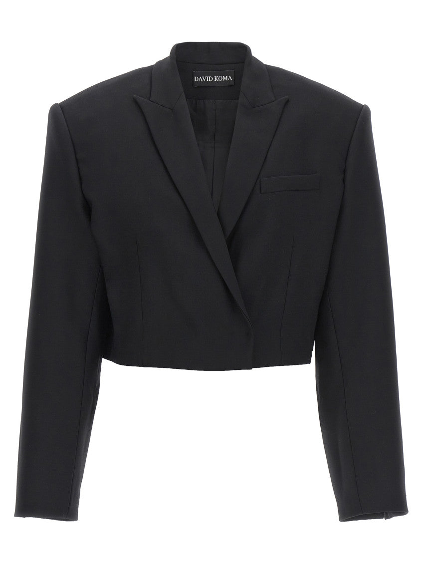 Black Single-breasted Stretch Wool Blazer 1