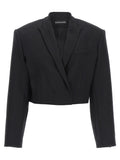 Black Single-breasted Stretch Wool Blazer 1
