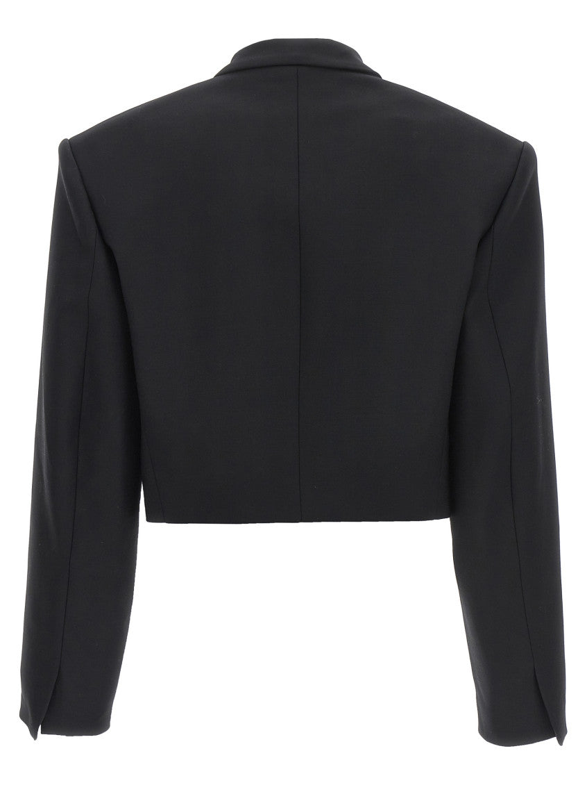 Black Single-breasted Stretch Wool Blazer 2