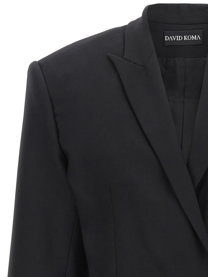 Black Single-breasted Stretch Wool Blazer 3