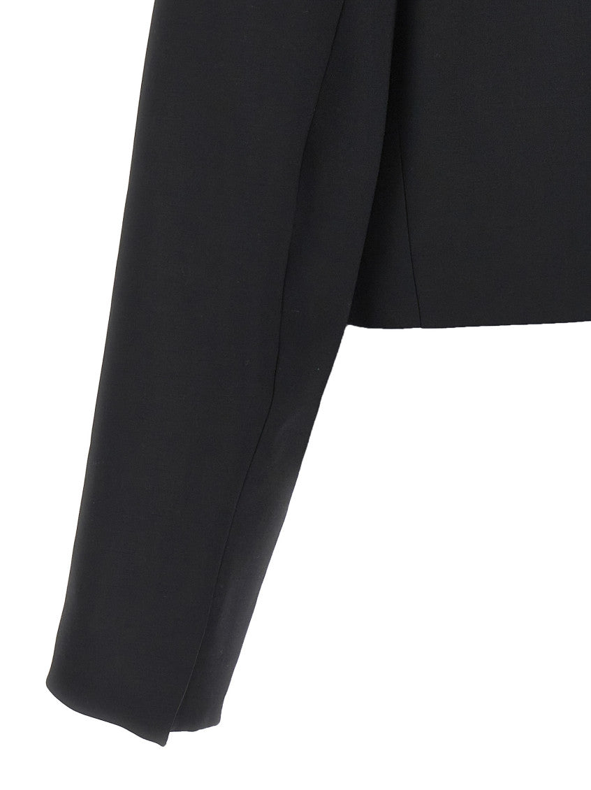 Black Single-breasted Stretch Wool Blazer 4