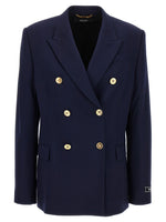 Blue Double-breasted Stretch Wool Blazer 1