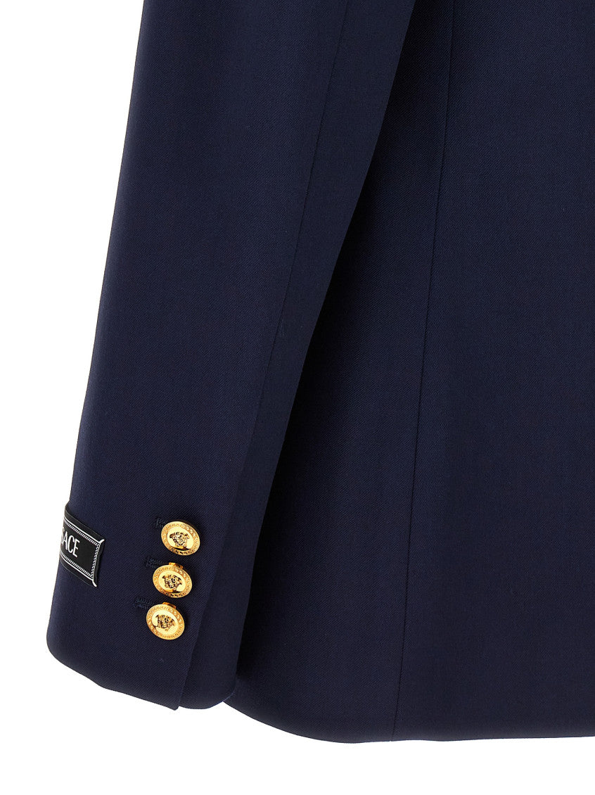 Blue Double-breasted Stretch Wool Blazer 4