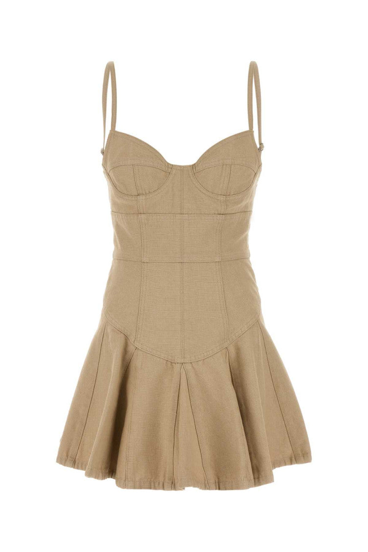 Beige Sweetheart Neck Denim Mini Dress 1
