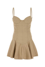 Beige Sweetheart Neck Denim Mini Dress 1