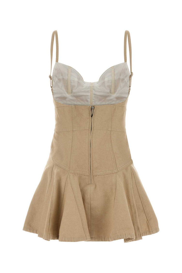 Beige Sweetheart Neck Denim Mini Dress 2