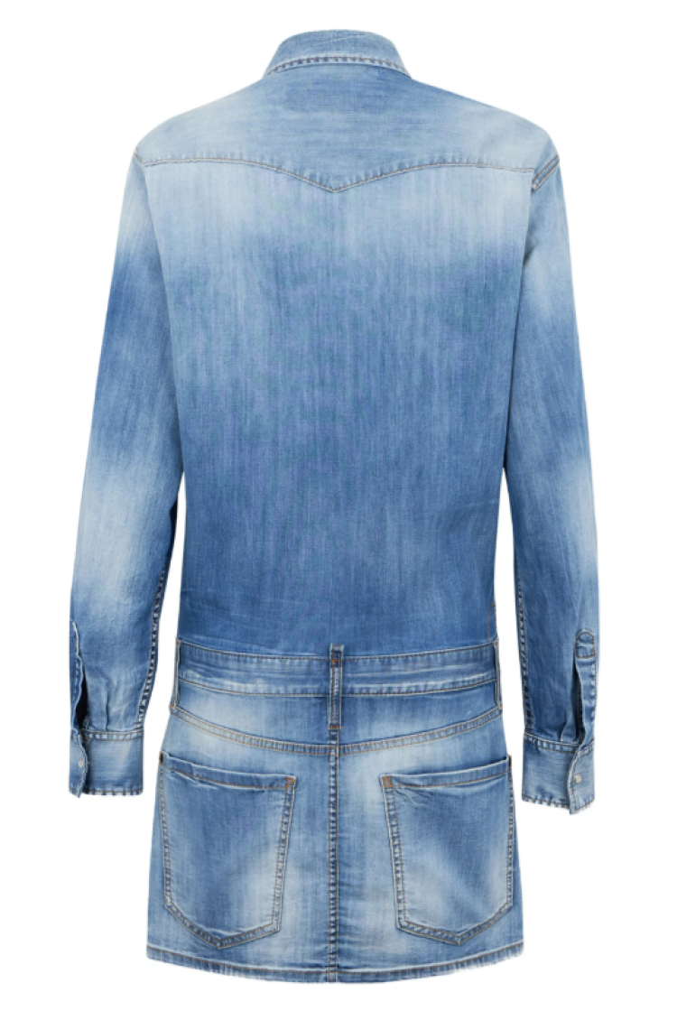 Blue Shirt Collar Denim Mini Dress 2