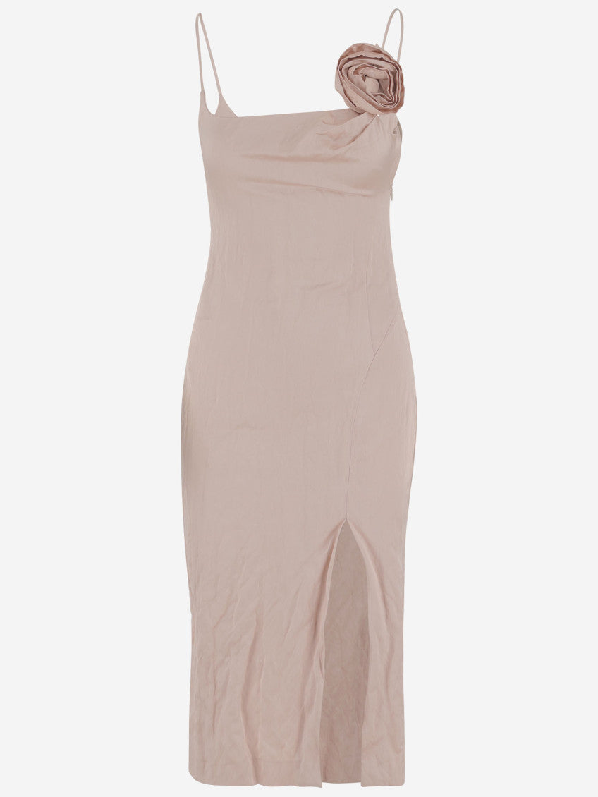Pink 3D Rose Crinkled Satin Dress 1