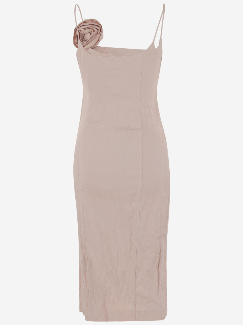 Pink 3D Rose Crinkled Satin Dress 2