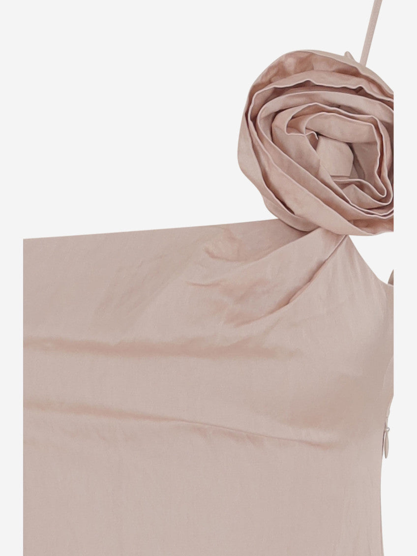 Pink 3D Rose Crinkled Satin Dress 3