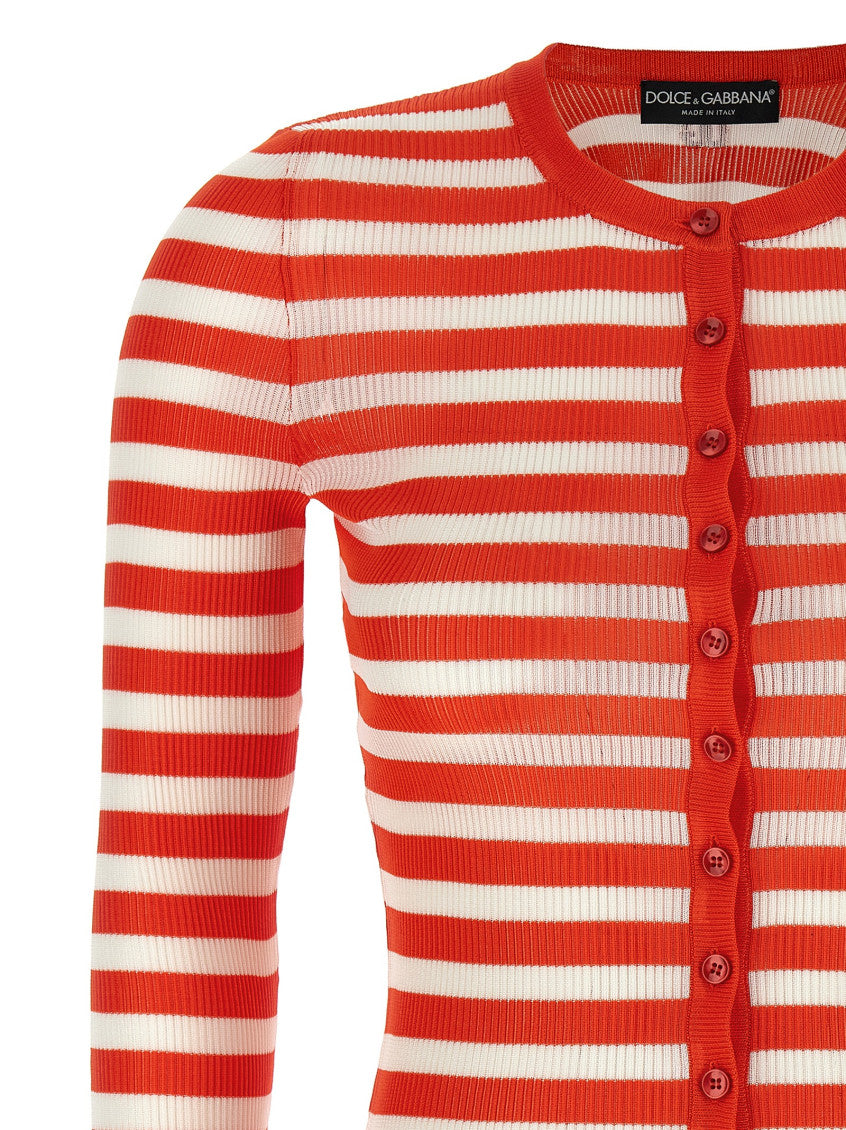 Red Striped Viscose Cardigan 3