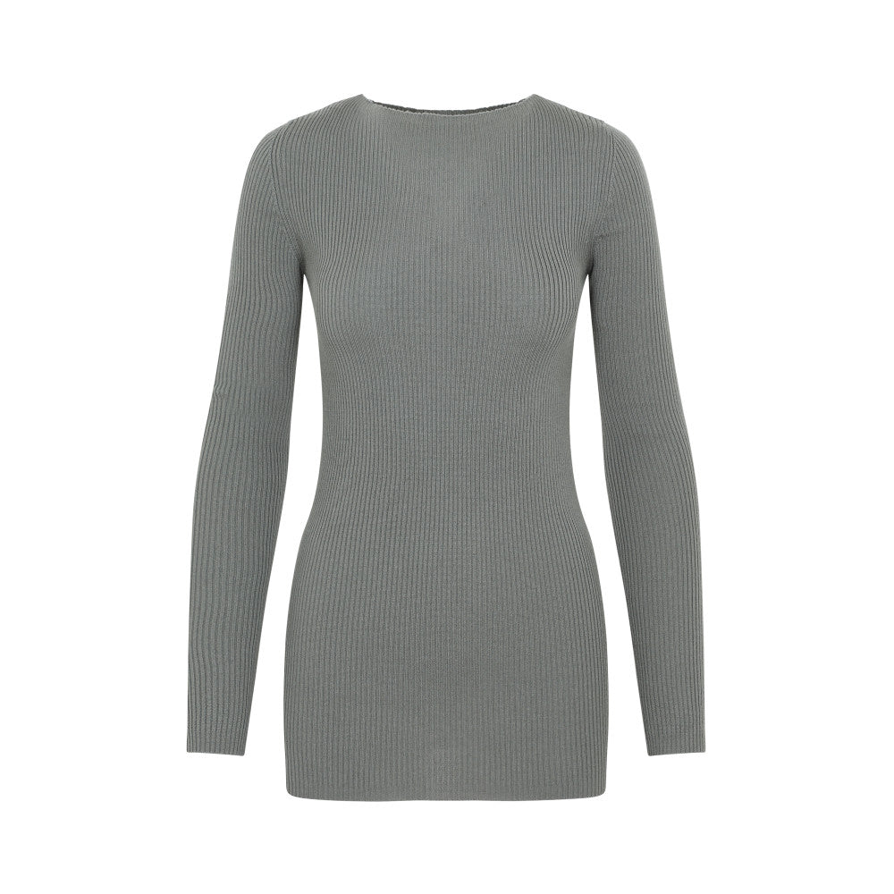 Grey Jewel Neck Cashmere Sweater 1