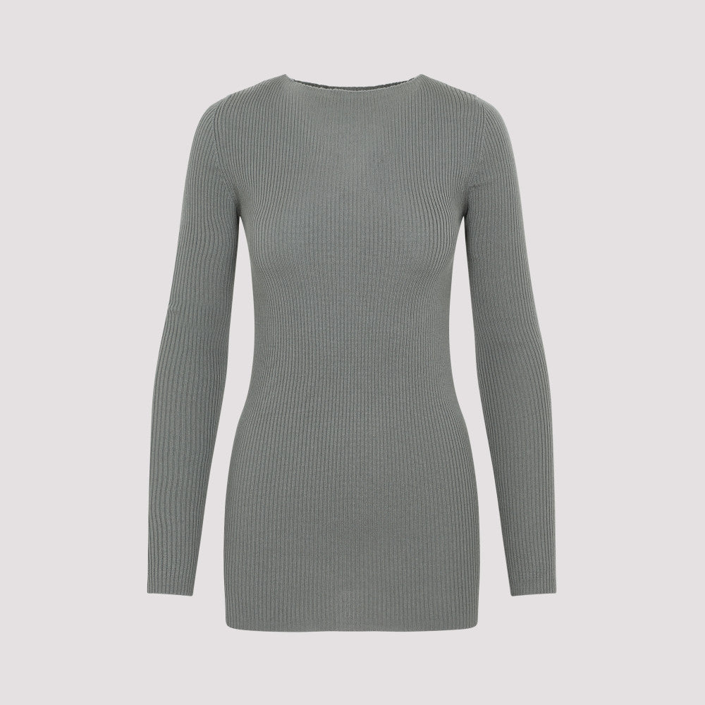 Grey Jewel Neck Cashmere Sweater 2
