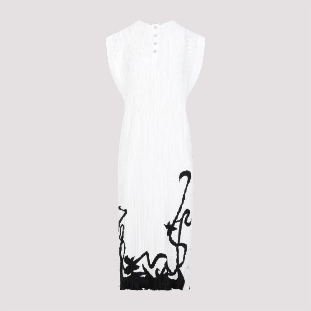 Off White Polyester Midi Dress 3