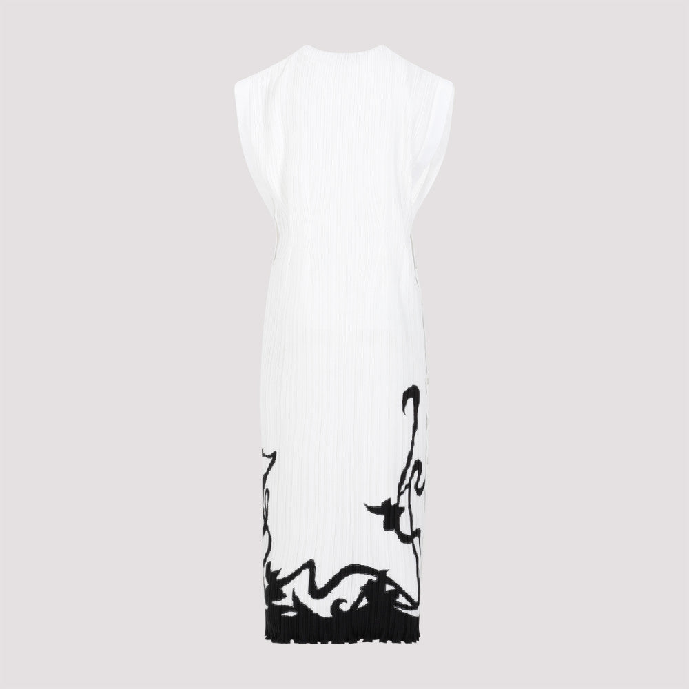 Off White Polyester Midi Dress 4