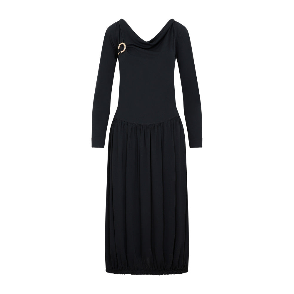 Black LS Drape Midi Dress 1