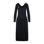 Black LS Drape Midi Dress 1