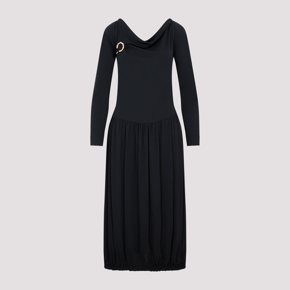 Black LS Drape Midi Dress 2