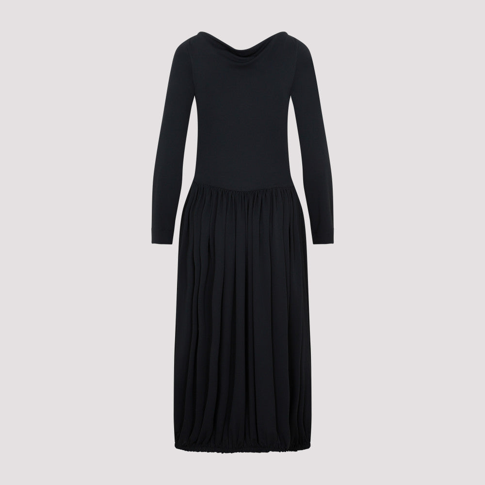 Black LS Drape Midi Dress 4