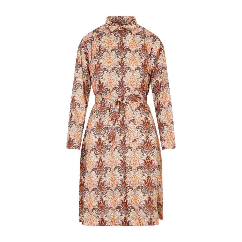 Light Brown Wool And Silk Printed Shirt Dress 1