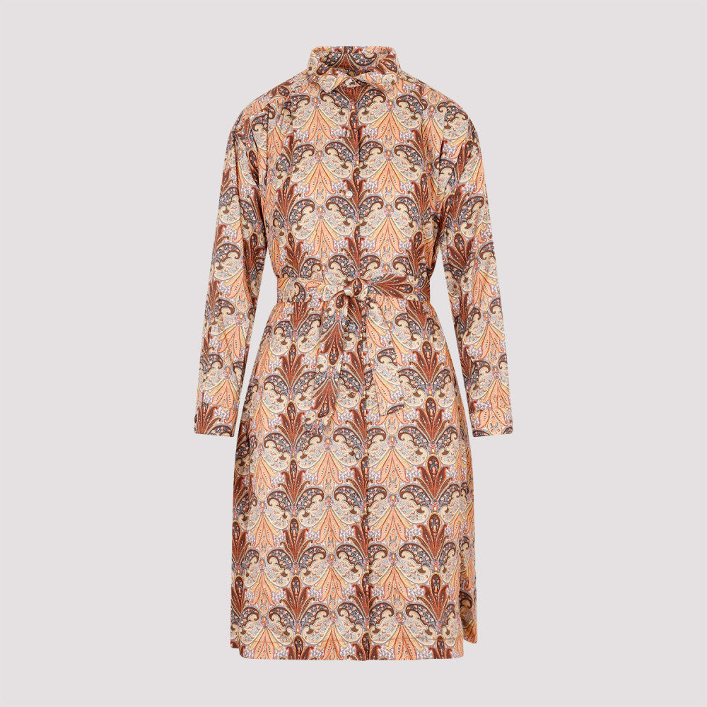 Light Brown Wool And Silk Printed Shirt Dress 3