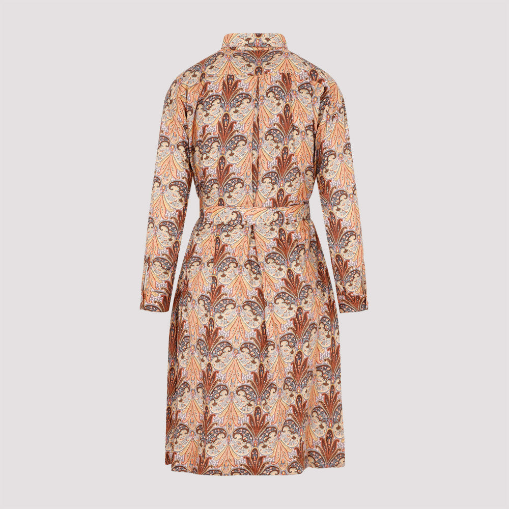 Light Brown Wool And Silk Printed Shirt Dress 4