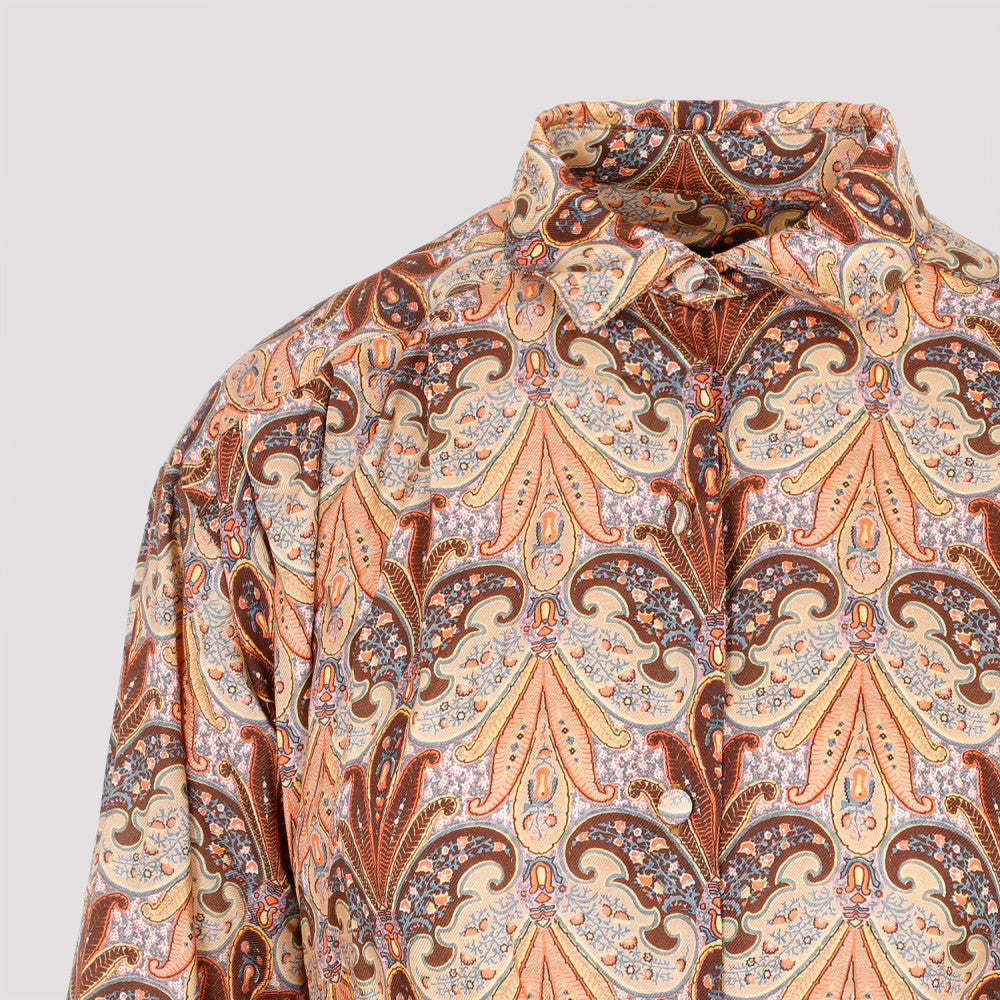 Light Brown Wool And Silk Printed Shirt Dress 5
