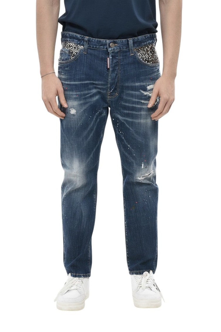 Navy Blue Distressed Jeans 1