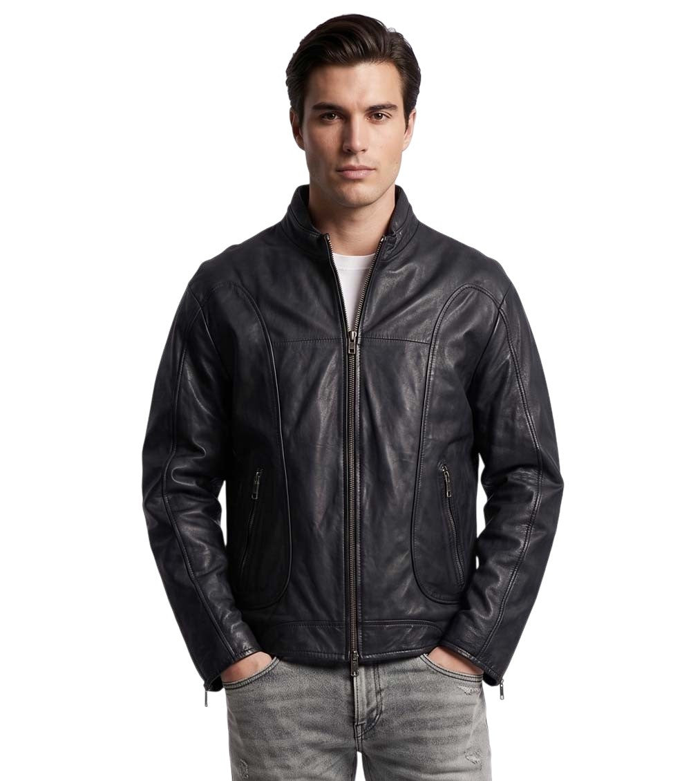 Black Solid Biker Jacket 1