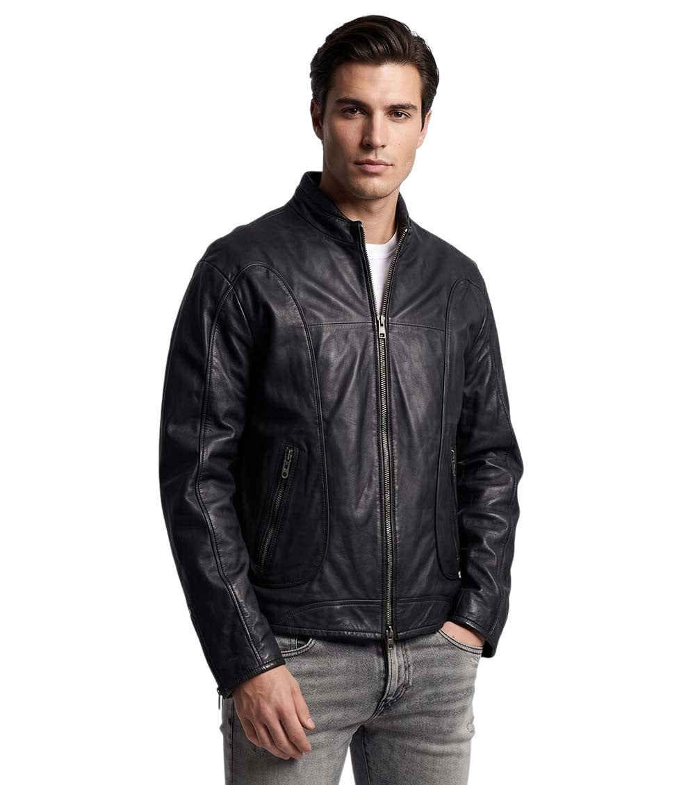 Black Solid Biker Jacket 2