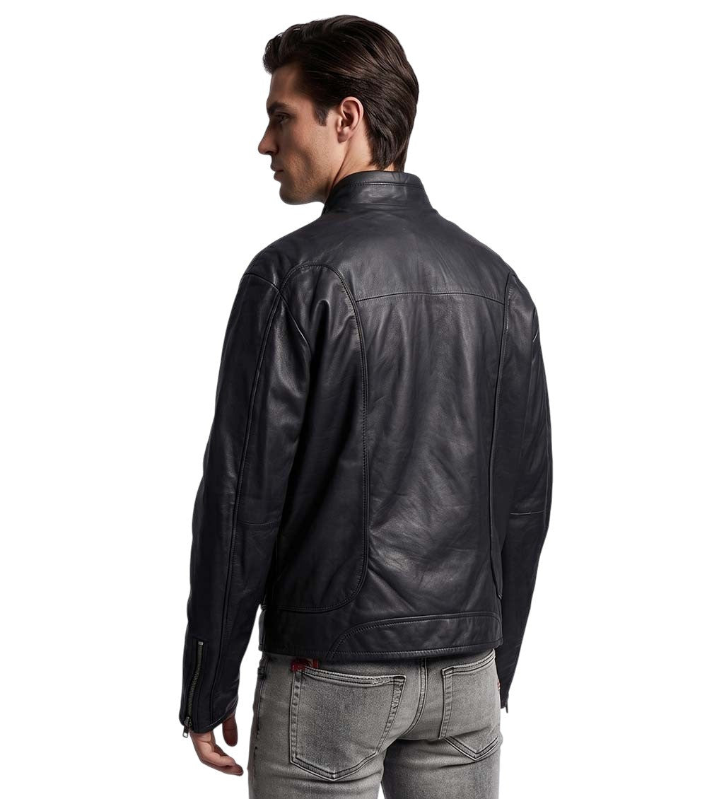 Black Solid Biker Jacket 3