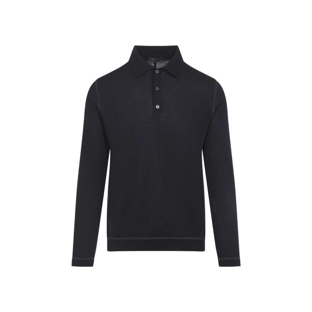 Blue Solid Polo Sweater 1