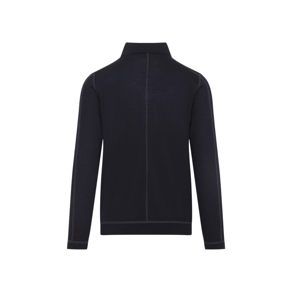 Blue Solid Polo Sweater 2